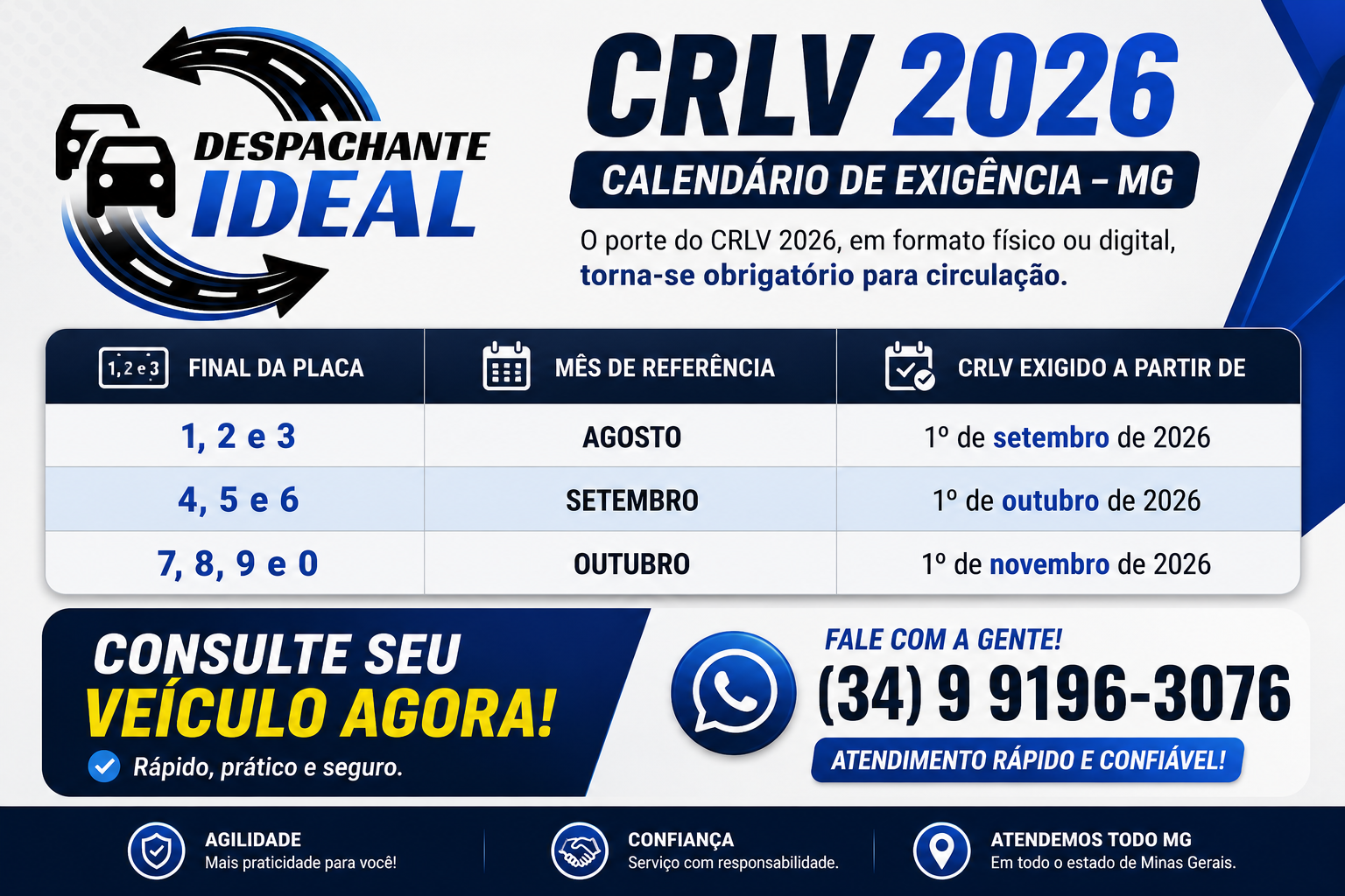 Calendário CRLV 2026 da Despachante Ideal